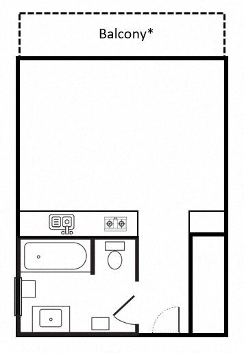 Floor plan for studio, 1 bath, 500 sqft